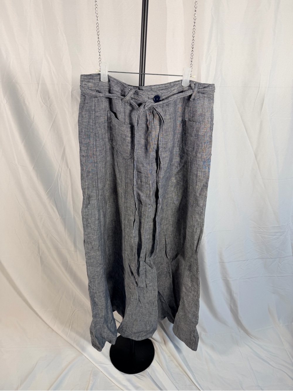 Vintage E.col.o.gie 100% Linen Maxi Skirt Gray Blue Size 8 Pockets Y2K
